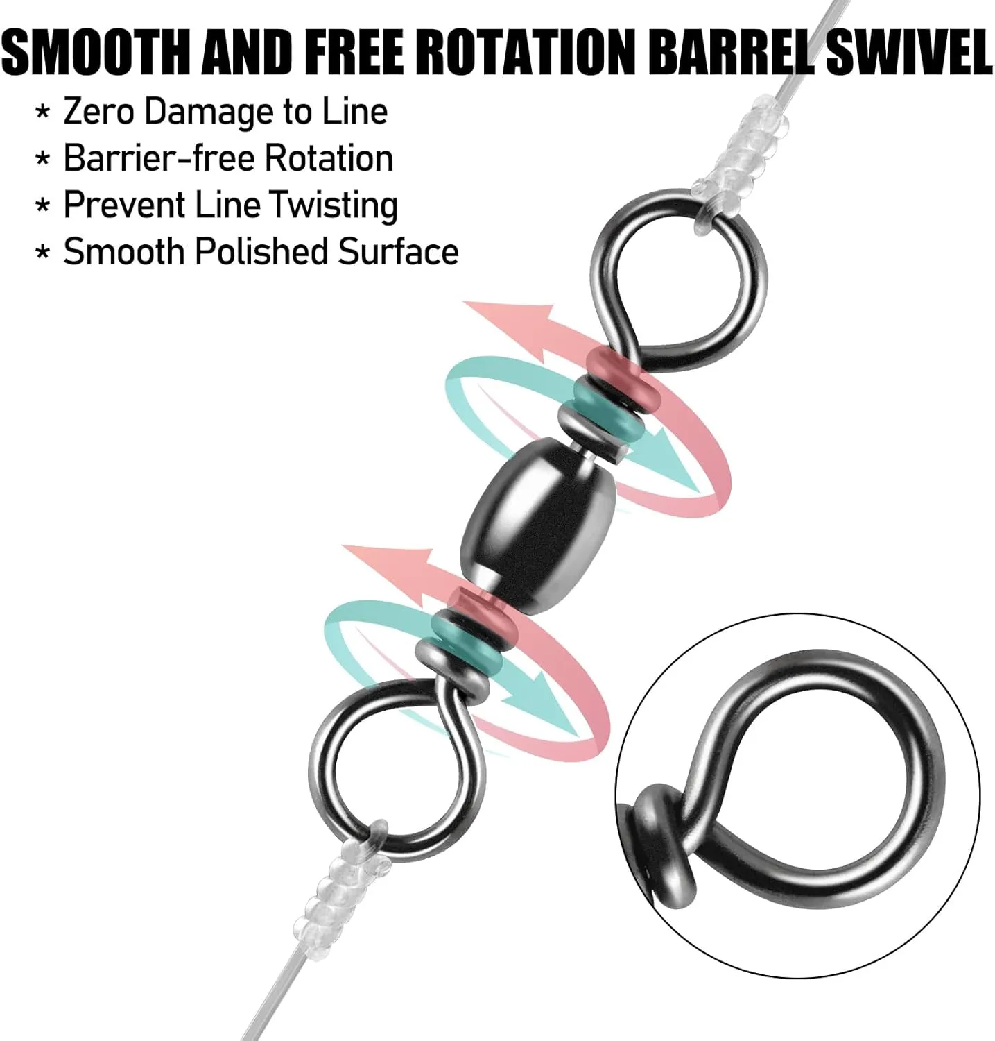 100-Pack Fishing Barrel Swivels, High Strength Stainless Solid Ring Brass Barrel Swivel with Black Nickel Coating, Rolling Fishing Swivels Tackle Line Connector Saltwater Freshwater
