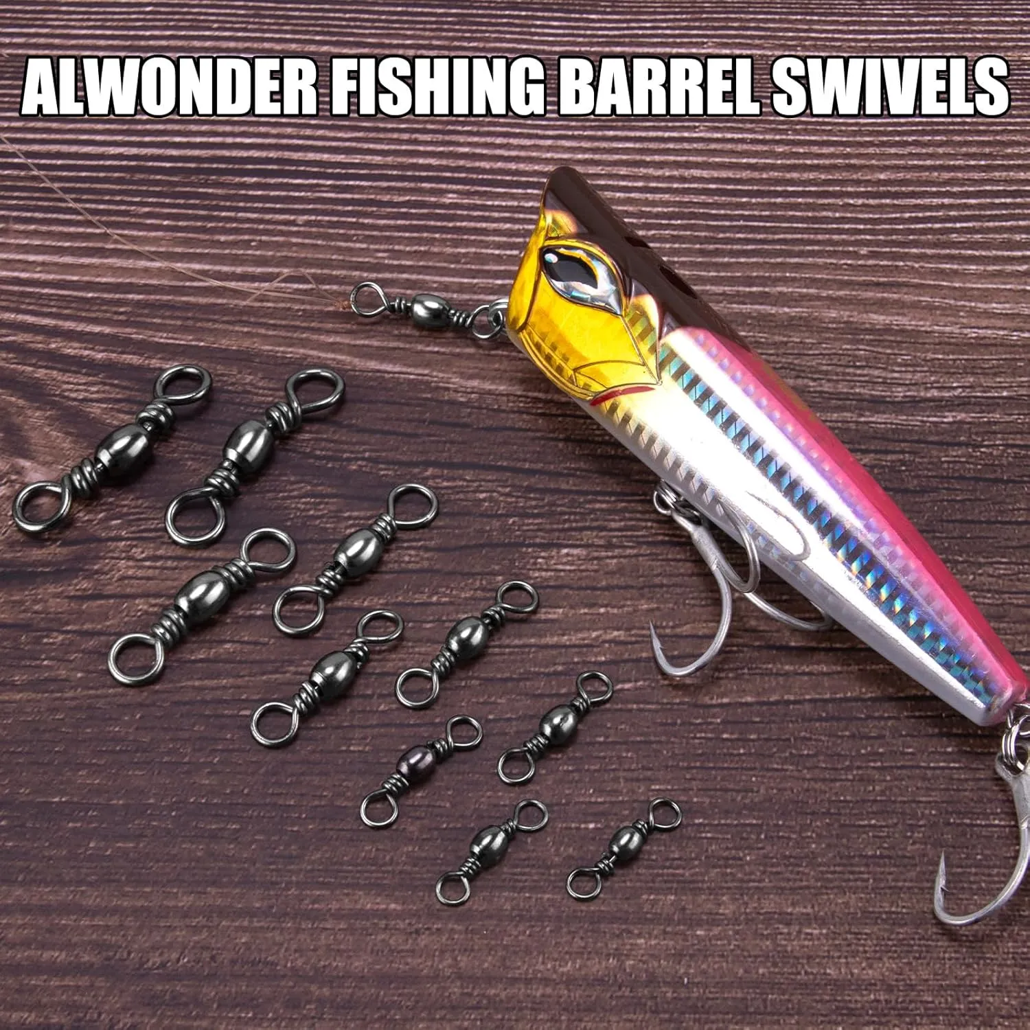 100-Pack Fishing Barrel Swivels, High Strength Stainless Solid Ring Brass Barrel Swivel with Black Nickel Coating, Rolling Fishing Swivels Tackle Line Connector Saltwater Freshwater