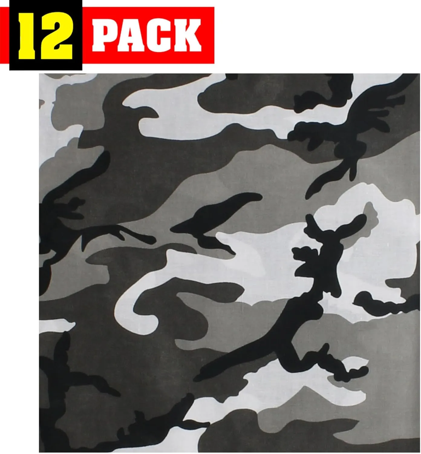 12 Pack Camouflage Bandanas Army Camo Headwraps Military Head Scarves Do-rags 100% Cotton Bandannas 22'' Square