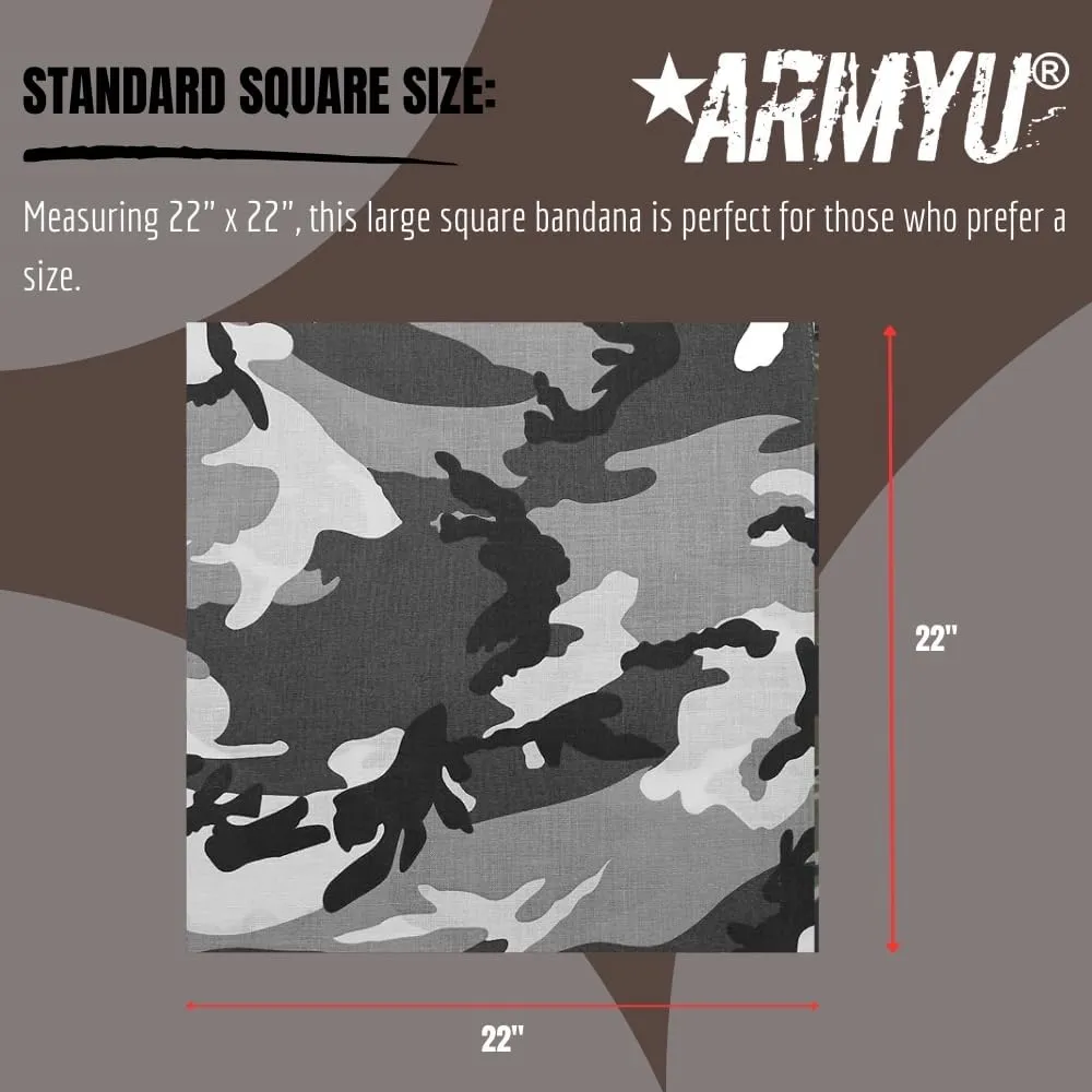 12 Pack Camouflage Bandanas Army Camo Headwraps Military Head Scarves Do-rags 100% Cotton Bandannas 22'' Square