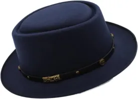 1pcs Dad Wool Flat Fedora Hat Fashion Women Men Pork Pie Hat for Gentleman Gambler Fascinator Trilby Hat, Size 58CM Luopan Caps & Hats (Color : Dark Blue, Size : 56-58cm)