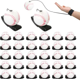 2.36 Inch Bounce Back Baseball Wrist Rebound Ball - 32 Pieces (2 Sets of 16) - White Rubber Wrist Exercise Ball