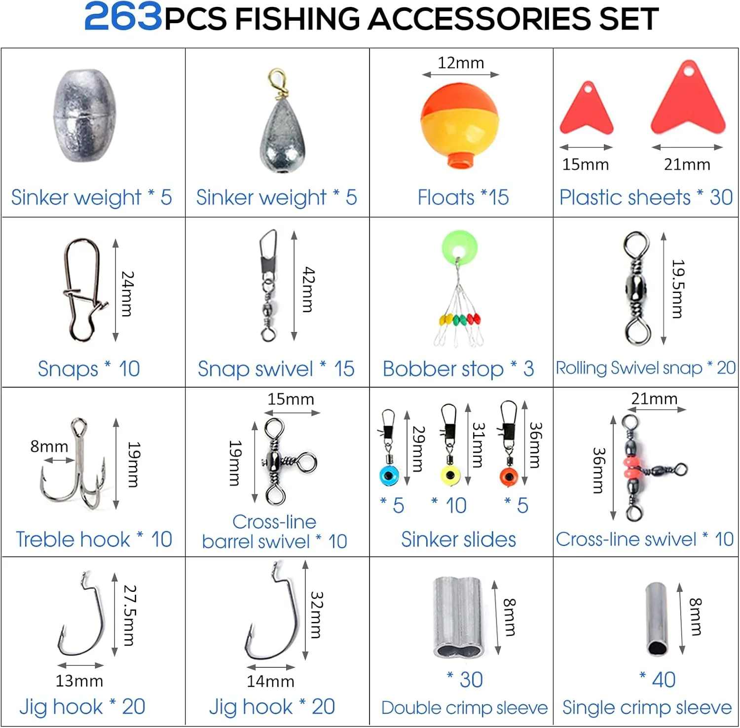 264pc Fishing Tackle Accessories Kit with Tackle Box - Including Jig Hooks, Weights, Floats, Bobber Stop (Red)