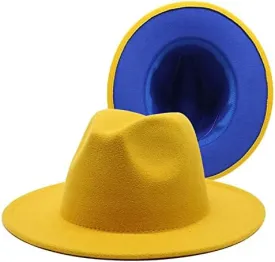 36 Color Double Woolen Felt Hat, European and American Fashion Double-Sided Color Matching Hat, Men and Women Flat Brim Jazz Hat Luopan Caps & Hats(Yellow Royal Blue,Medium)