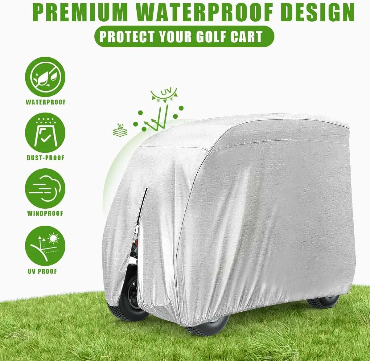 4 Passenger 420D Waterproof Golf Cart Cover fits EZ GO Club Car Yamaha, Sunproof Dustproof