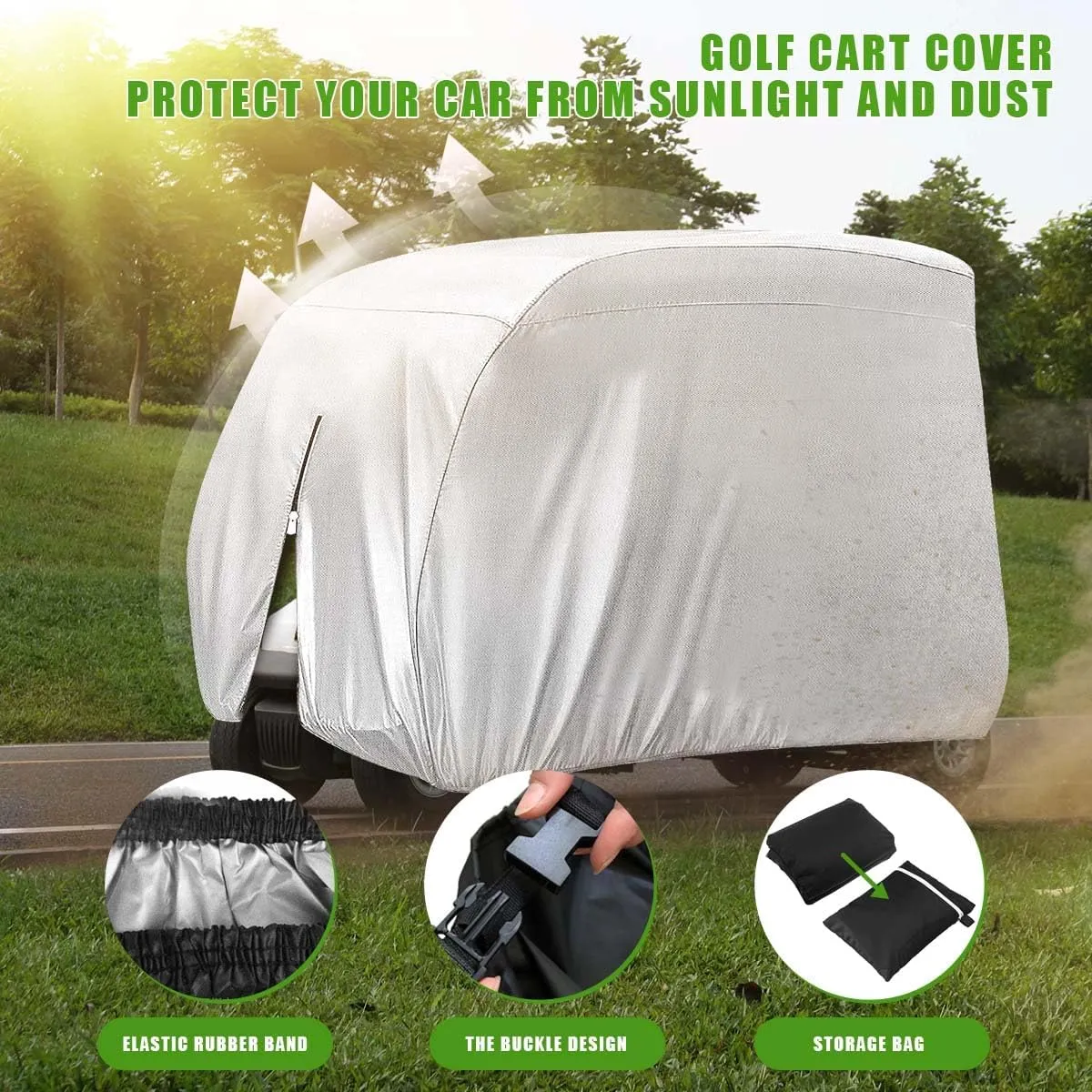 4 Passenger 420D Waterproof Golf Cart Cover fits EZ GO Club Car Yamaha, Sunproof Dustproof
