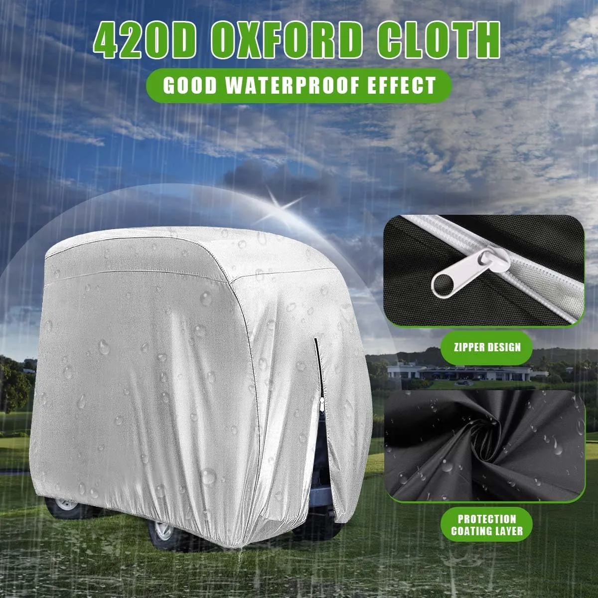 4 Passenger 420D Waterproof Golf Cart Cover fits EZ GO Club Car Yamaha, Sunproof Dustproof