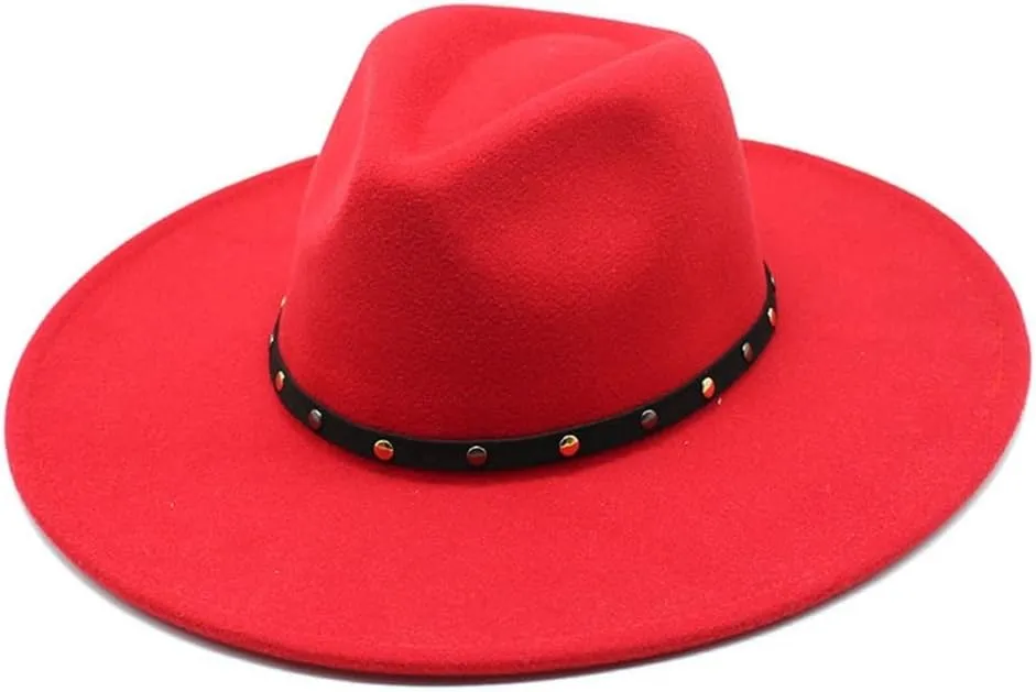 9.5cm Big Brim Jazz Hat and Winter Woolen Hat Men's and Women's Peach Top Hat Felt Hat Fengyan Cowboy Hats (Color : Rose Red, Size : 56-58cm)