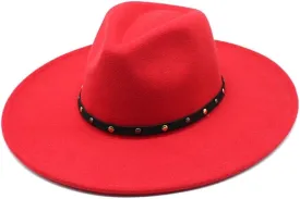 9.5cm Big Brim Jazz Hat and Winter Woolen Hat Men's and Women's Peach Top Hat Felt Hat Fengyan Cowboy Hats (Color : Rose Red, Size : 56-58cm)