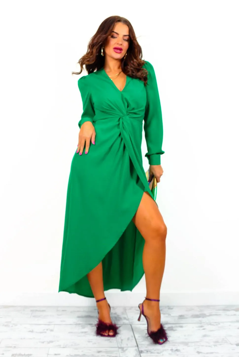 All Time Favourite - Forest Green Twist Front Midi Dress