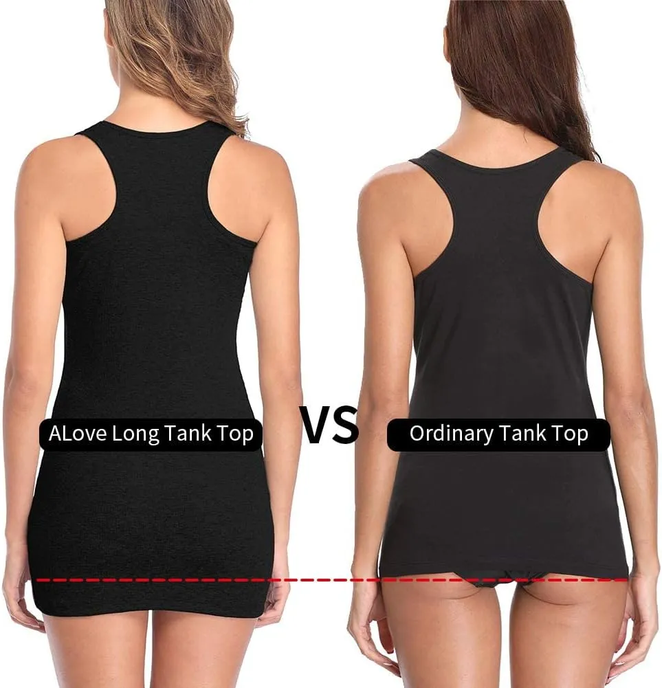 ALove Womens Extra Long Tank Tops with Shelf Bra Ribbed Camisoles Undershirts