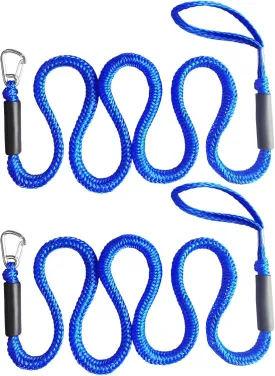 Anchor Boat Bungee Dock Lines for Jet Ski, 7ft (Stretches to 10 ft) Boat Anchor Ropes Pack of 2 (Blue)