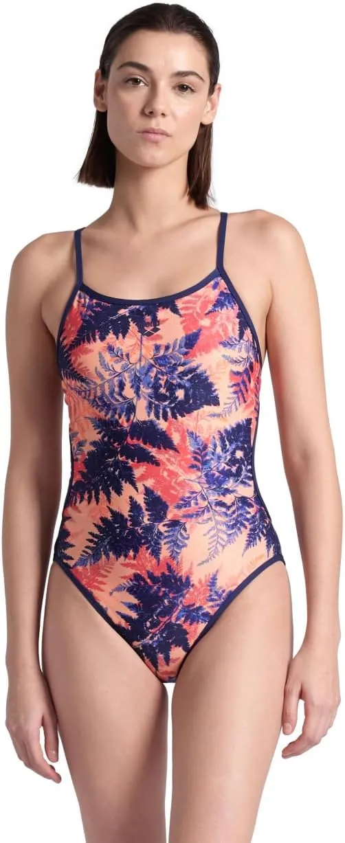 ARENA Performance Women's Reversible Challenge Back Athletic Swimsuit MaxLife One Piece Training Suit, Neon Blue/Multi