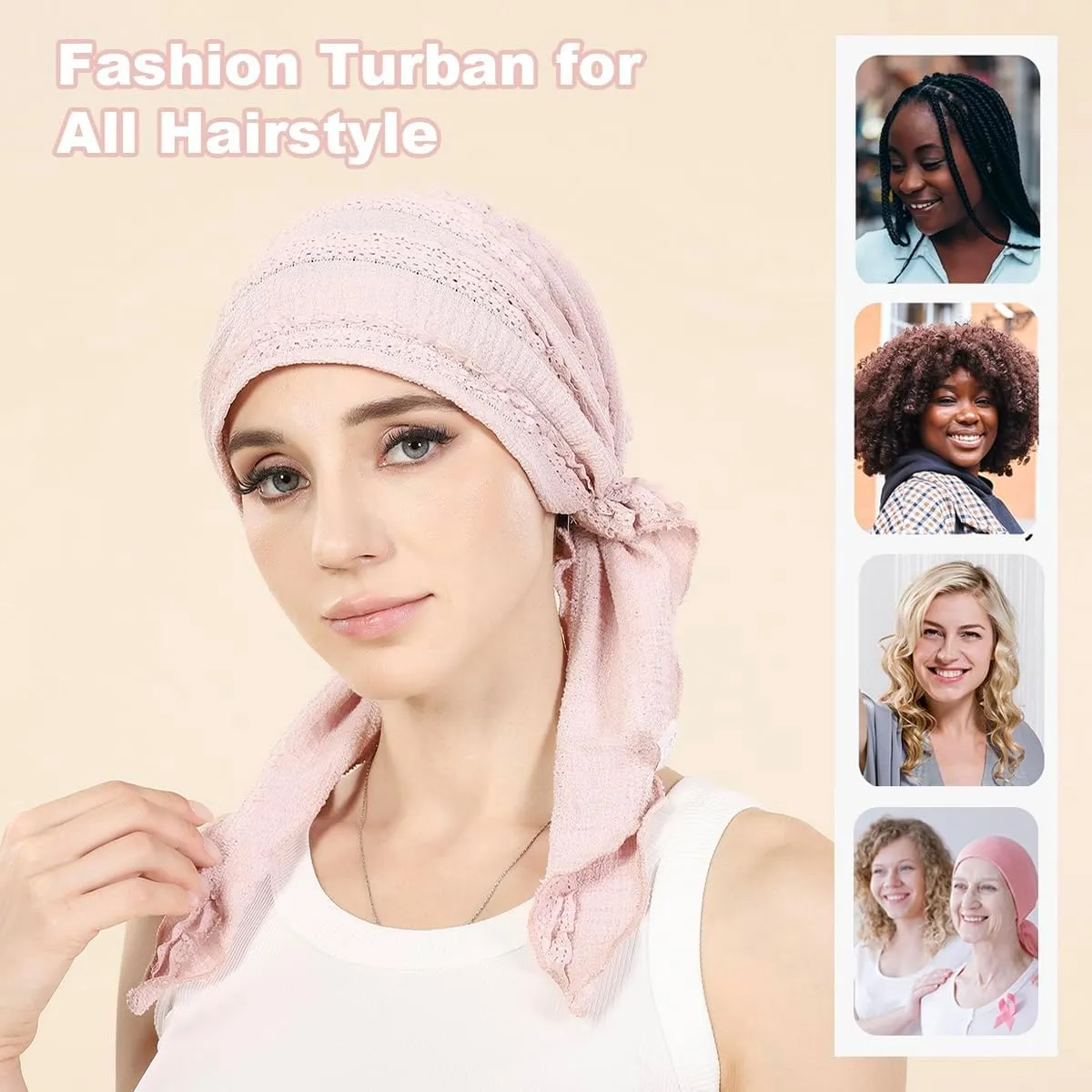 Babalet Slip-On Pre-Tied Beanie Women Headwear Turban Beanie Caps Head Wrap Headscarf for Women Sleep Hair Cover Hat