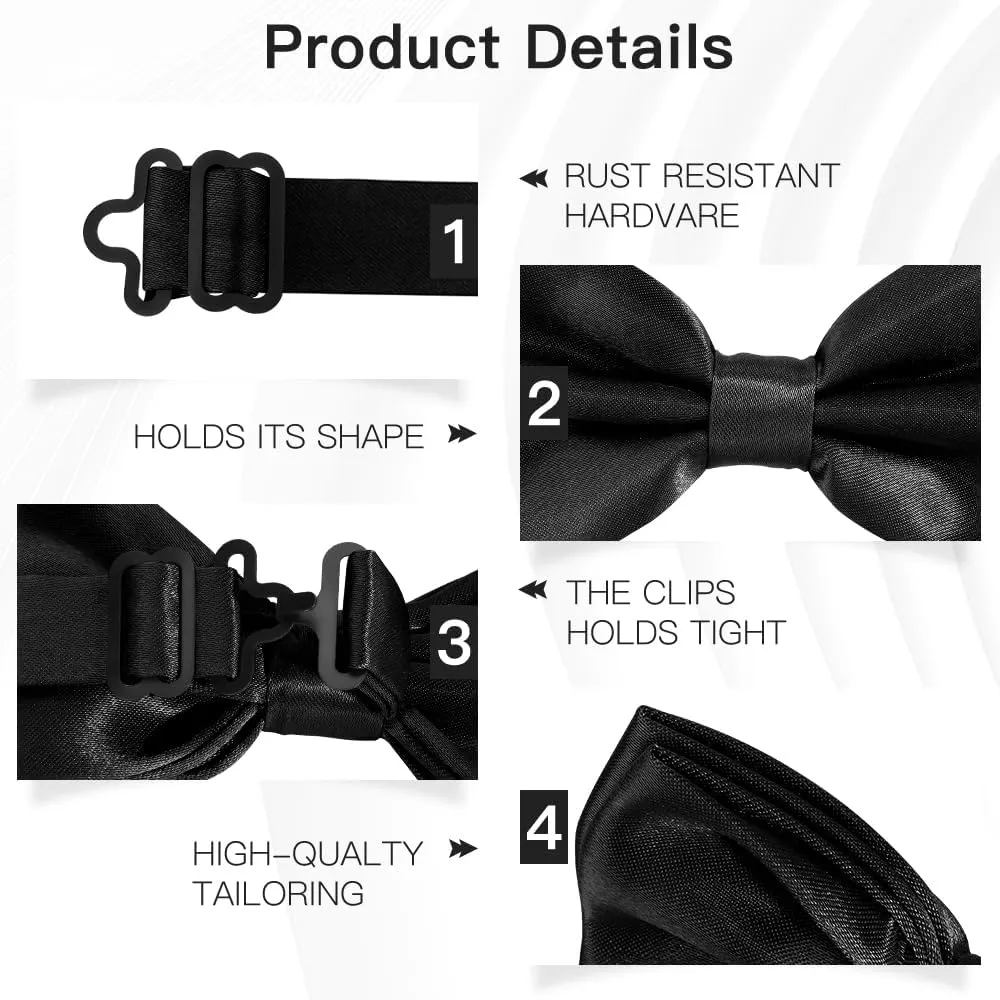 Black Bow Ties for Men - Tuxedo Black Bow Tie Clip On