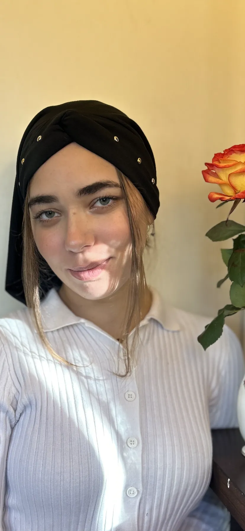 Black Snood Turban Hijab With Gold and Silver Colored Metal Studs Pattern Design | Lycra Head Friendly Fabric | Made in USA