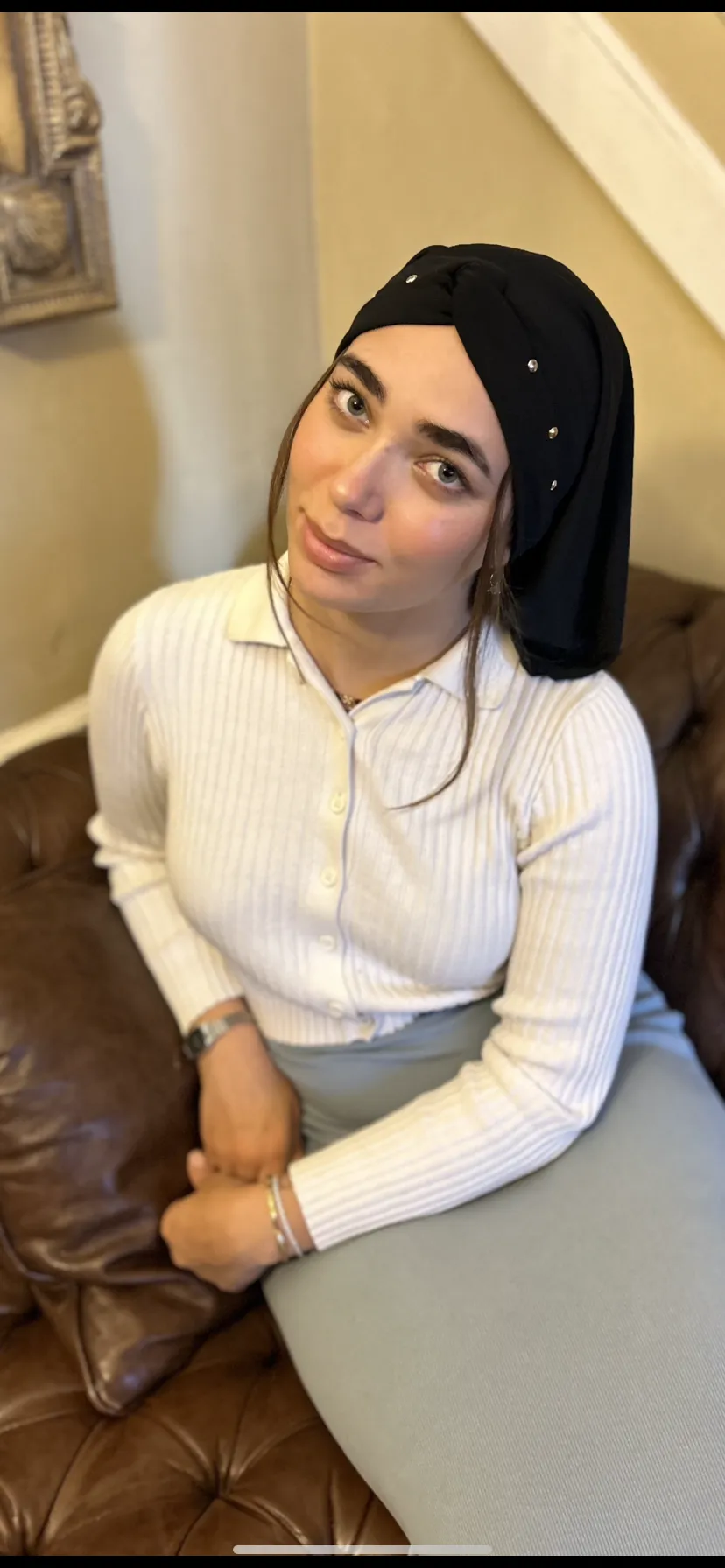 Black Snood Turban Hijab With Gold and Silver Colored Metal Studs Pattern Design | Lycra Head Friendly Fabric | Made in USA