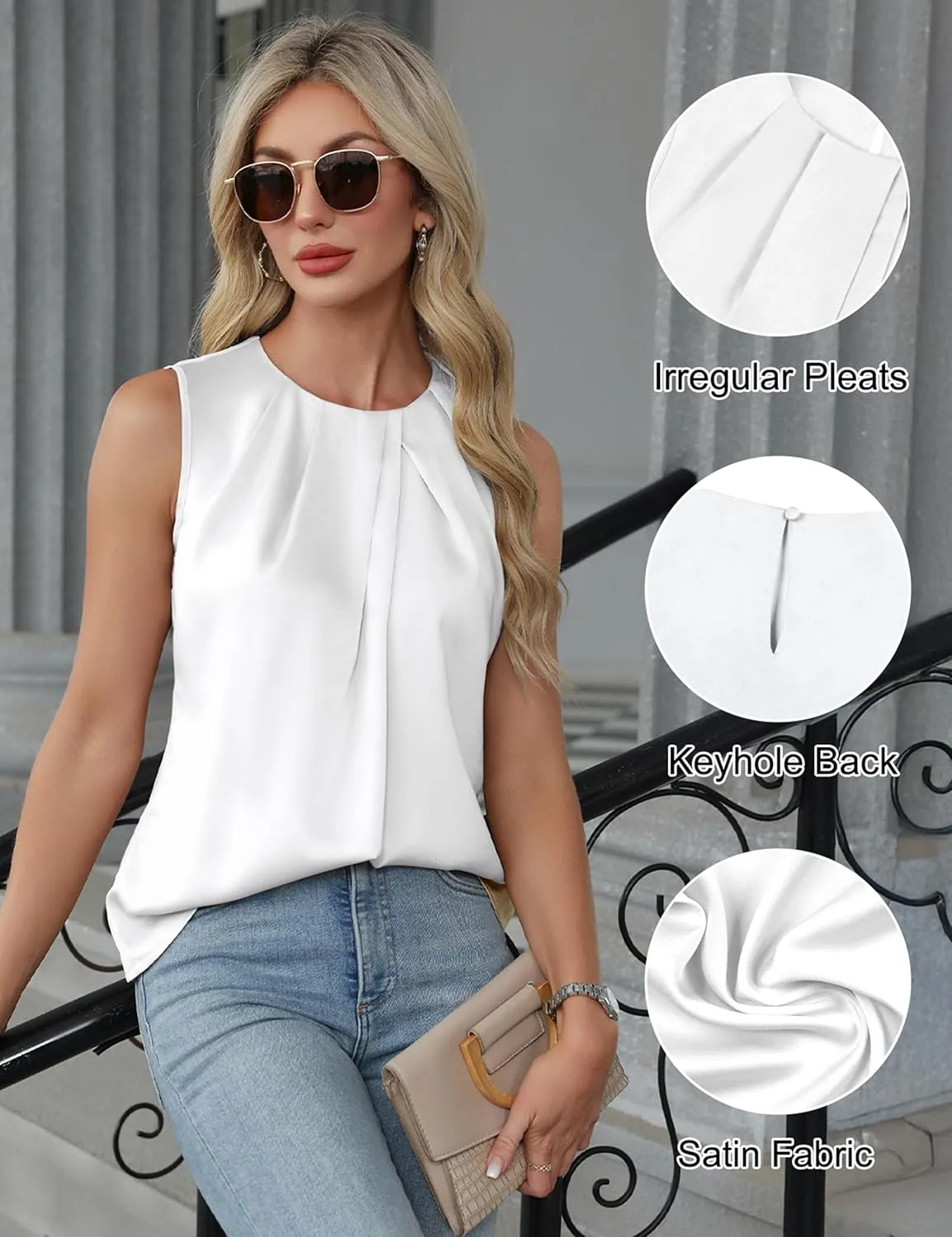 Blooming Jelly Womens Summer Tank Tops Business Casual Outfits Satin Blouse Dressy Work Shirts Spring Clothes