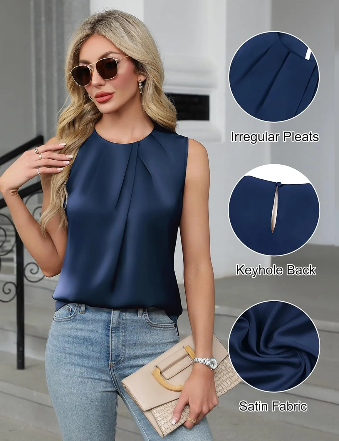 Blooming Jelly Womens Summer Tank Tops Business Casual Outfits Satin Blouse Dressy Work Shirts Spring Clothes