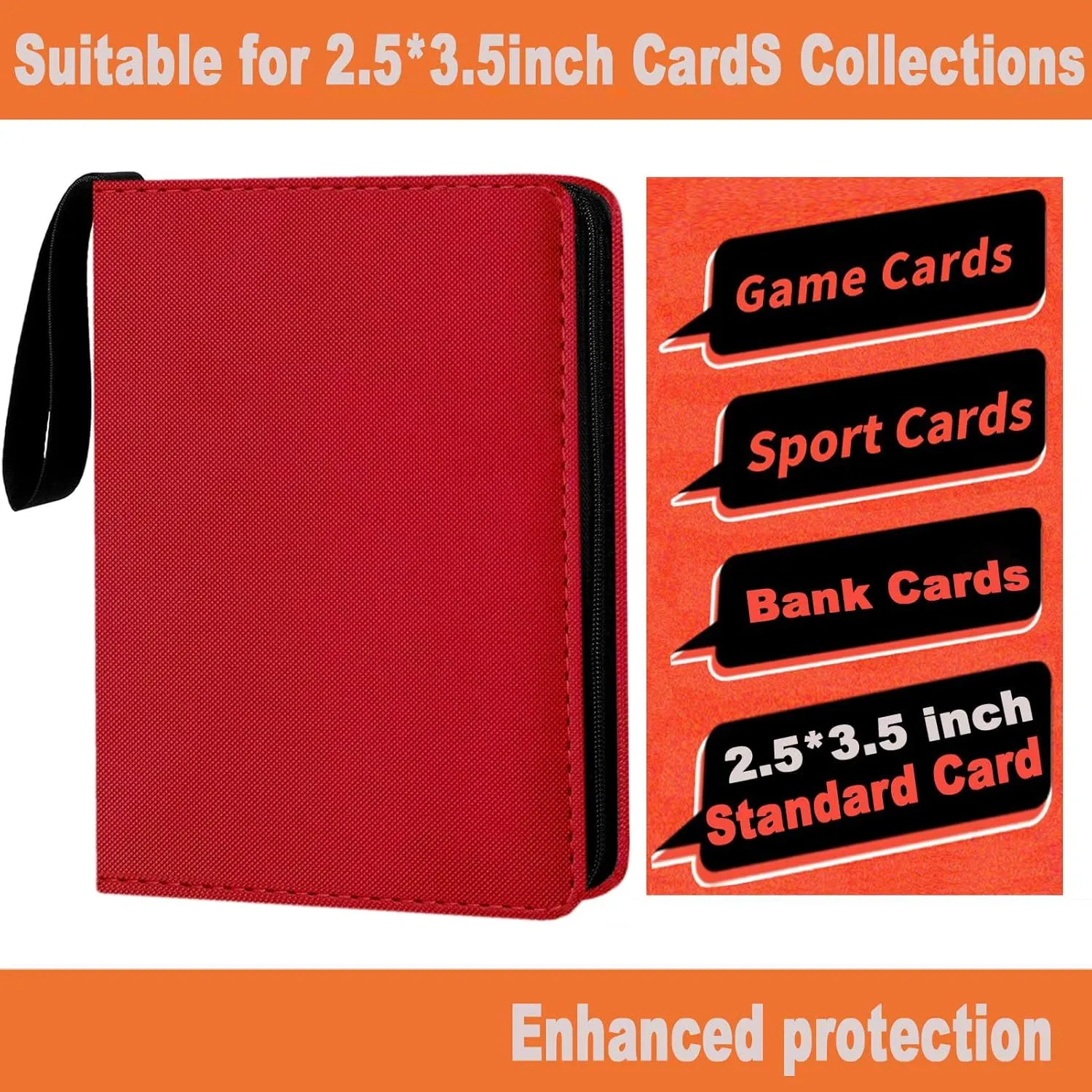 Card Binder 9 Pocket Premium Zipper Trading Card Album 720 Cards Folders for Collectible MTG TCG Sports Cards Binder (Red)