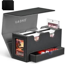 Card Deck Box for MTG, Double Storage Box with 2 Commander Display & 1 Dice Tray, Fits 200  Double Sleeved, Organizer for CCG TCG Sports(Black Gray)