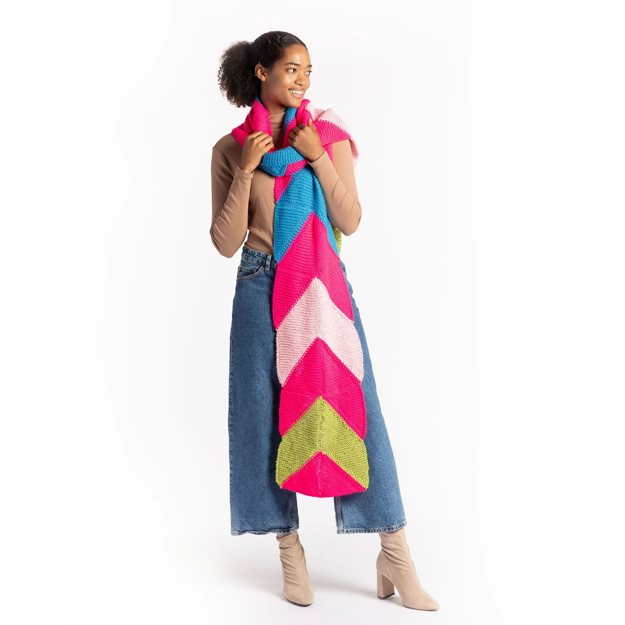 Caron Chevron Bands Knit Scarf