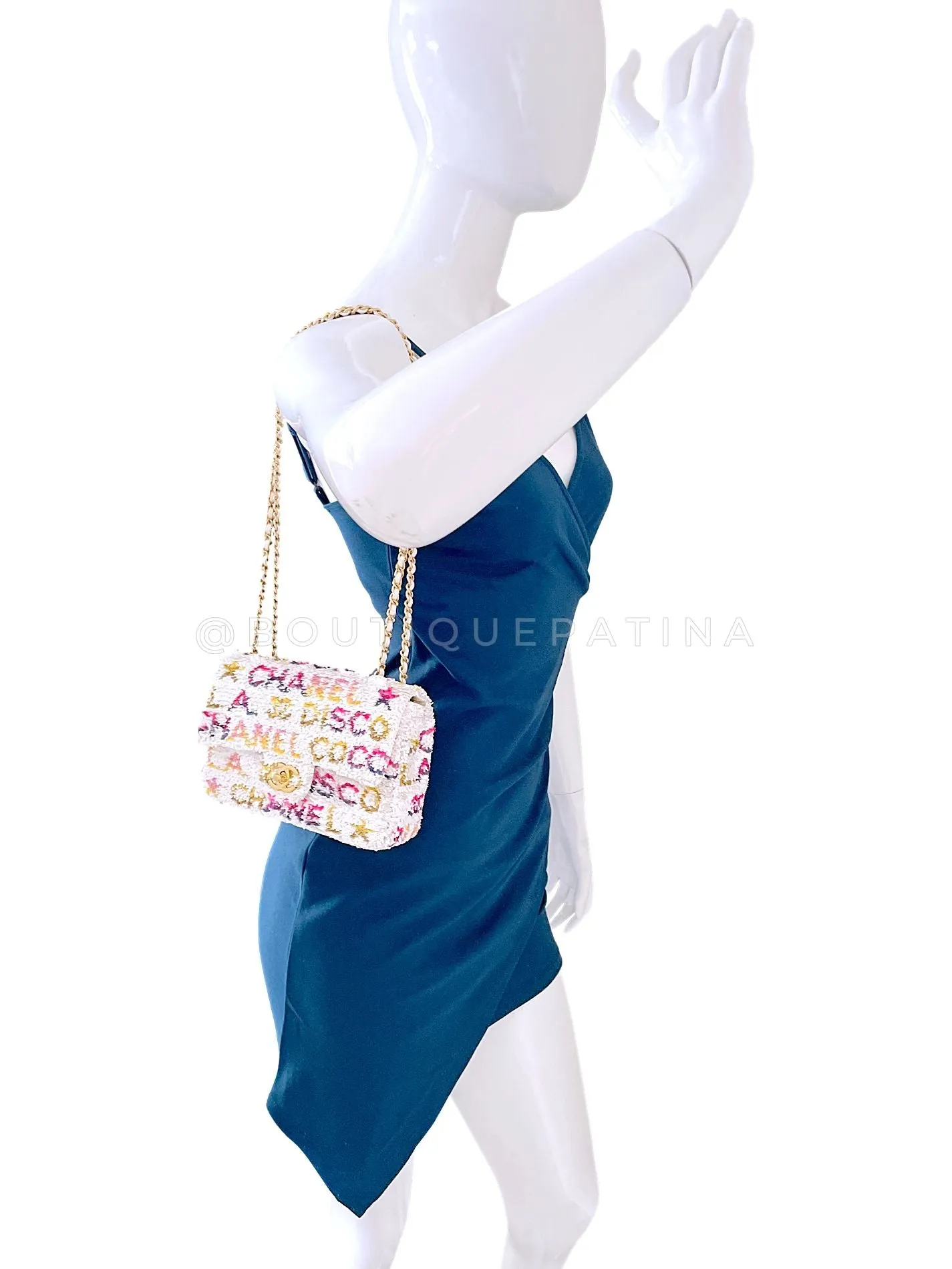 Chanel 24C White Letter Sequin Paris LA Mini Flap Bag GHW XXP