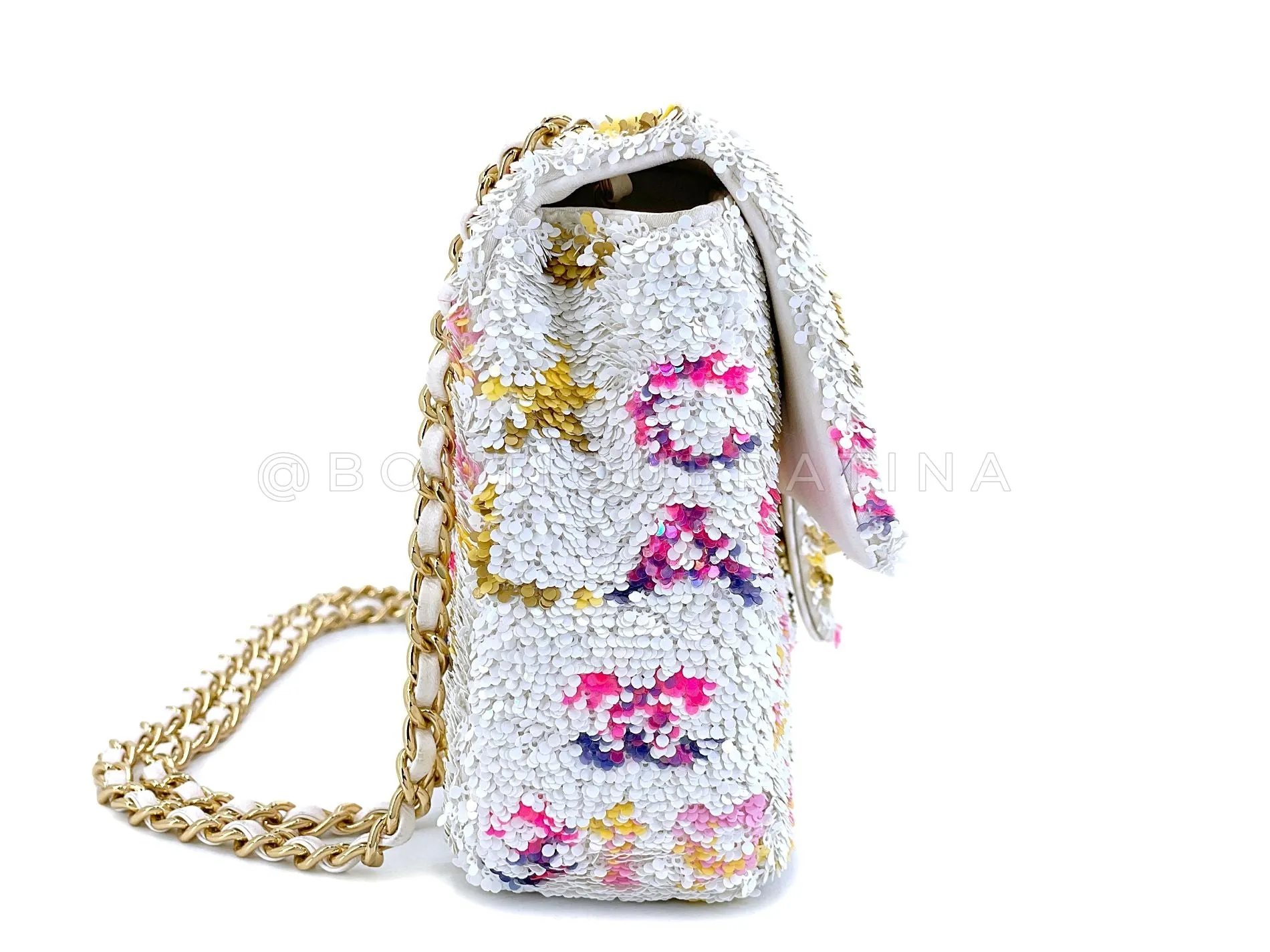 Chanel 24C White Letter Sequin Paris LA Mini Flap Bag GHW XXP