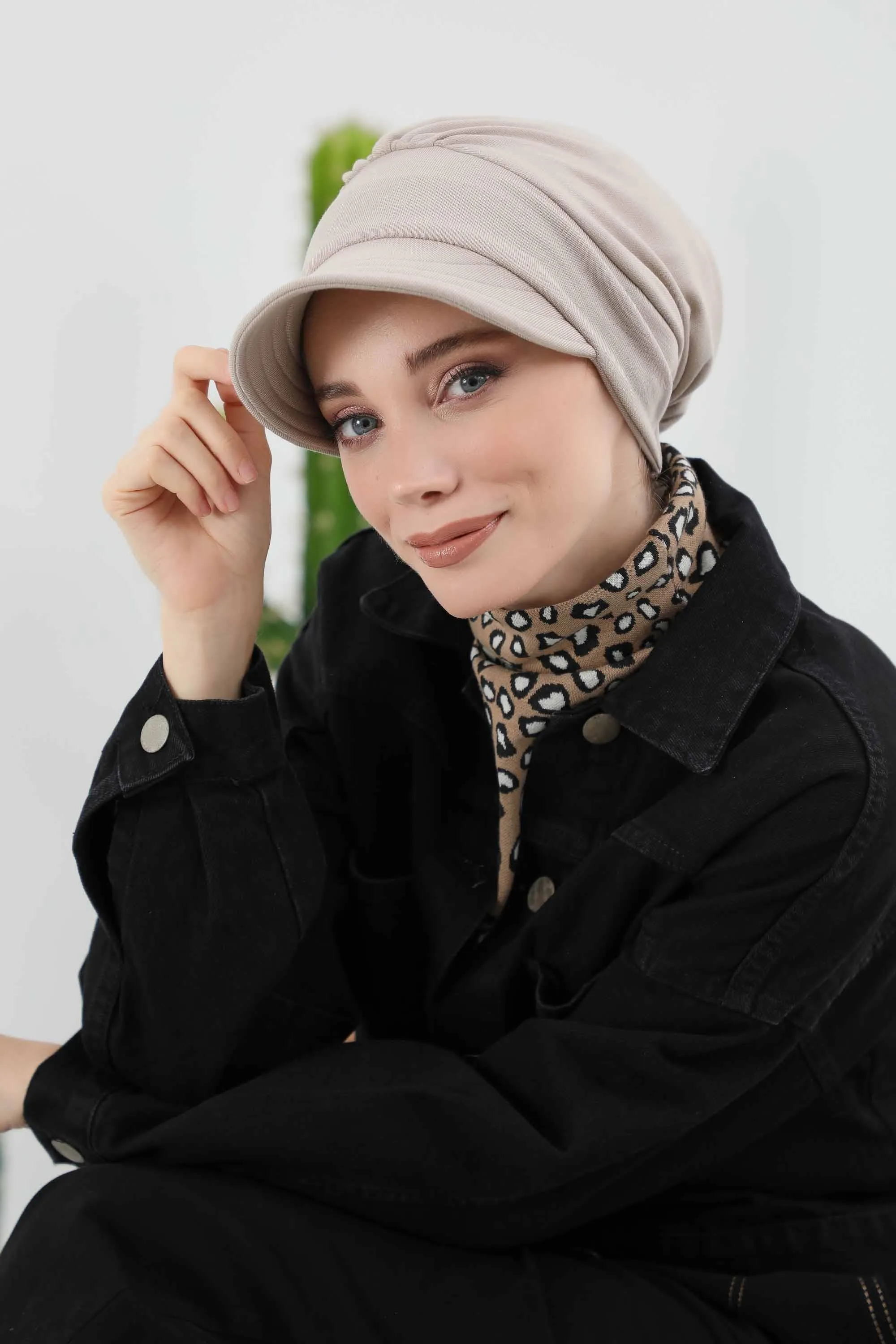 Chic Winter Visor Turban Hat for Women, Warm Ribbed Polyviscose Headwrap, Fashionable Polyviscose Headwrap for Winter,B-73RB
