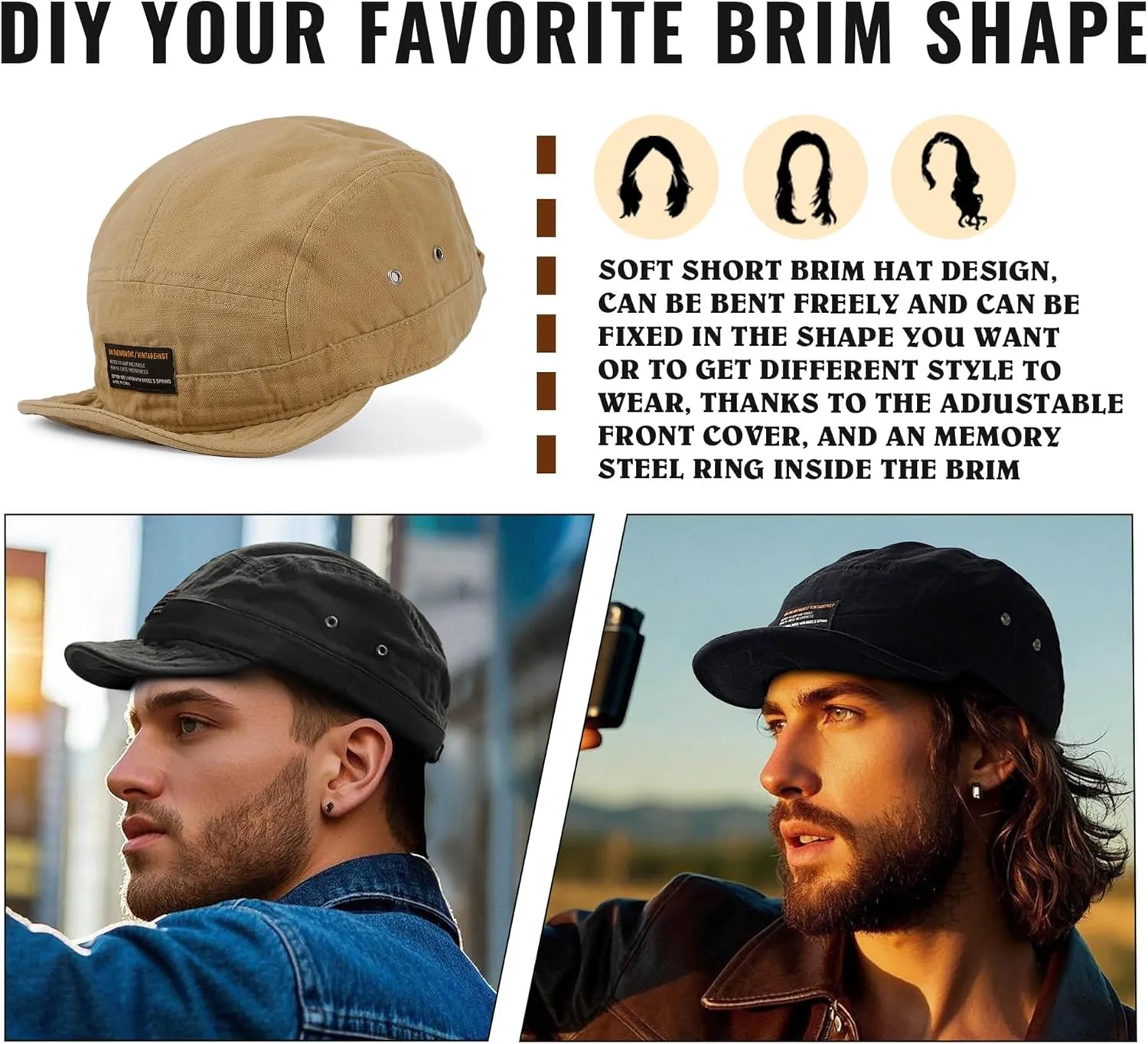 Croogo 5 Panel Short Brim Baseball Cap Soft Trucker Hats Short Bill Cadet Caps Casual Umpire Dad Hats Snapback Hats for Men