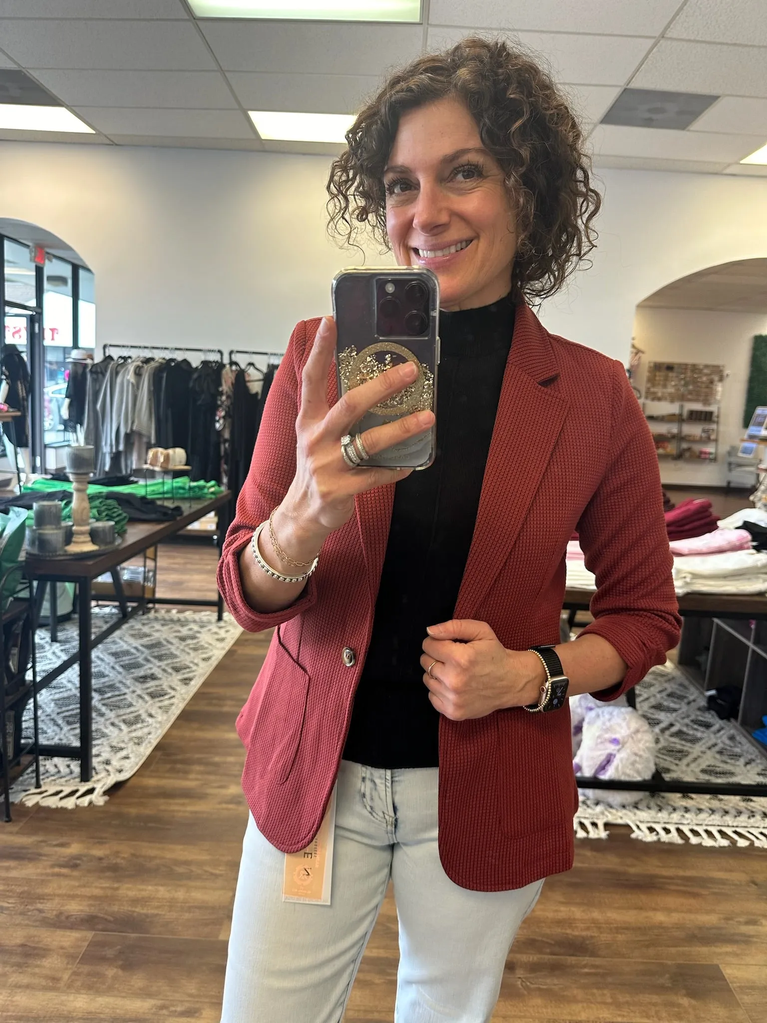 Danica - Shirred Sleeve Textured Blazer