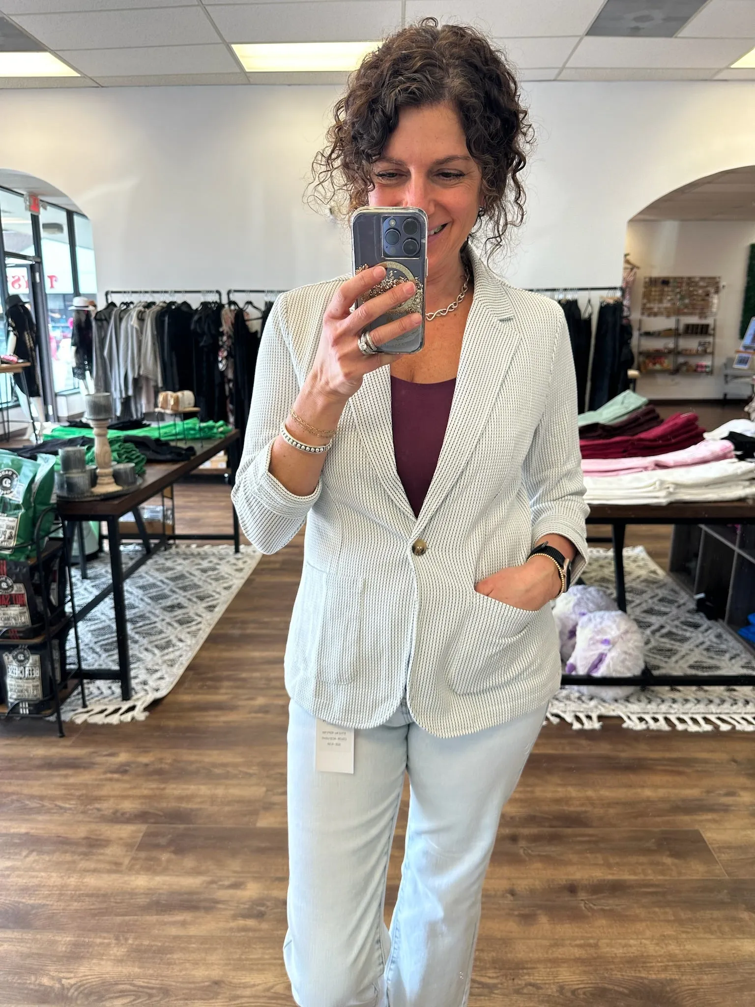 Danica - Shirred Sleeve Textured Blazer