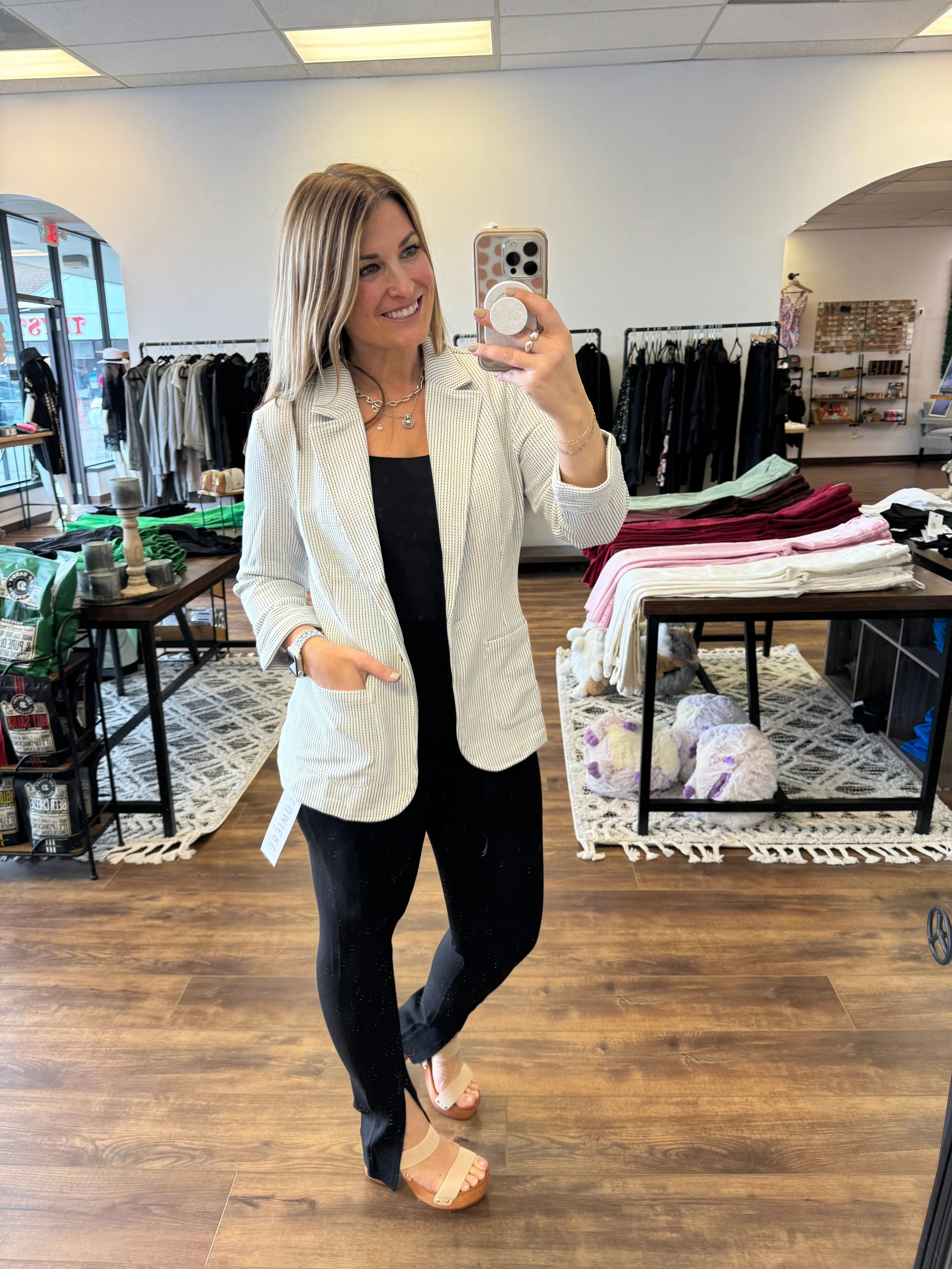 Danica - Shirred Sleeve Textured Blazer