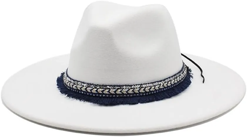 DHAEY 9.5cm Big Brim Peach Shaped Top Hat, Ethnic Style Accessories Jazz Hat Gentleman Ladies Cashmere Felt Hat Luopan Caps & Hats (Color : White, Size : 56-58cm)