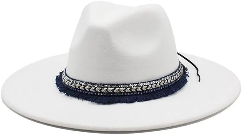 DHAEY 9.5cm Big Brim Peach Shaped Top Hat, Ethnic Style Accessories Jazz Hat Gentleman Ladies Cashmere Felt Hat Luopan Caps & Hats (Color : White, Size : 56-58cm)