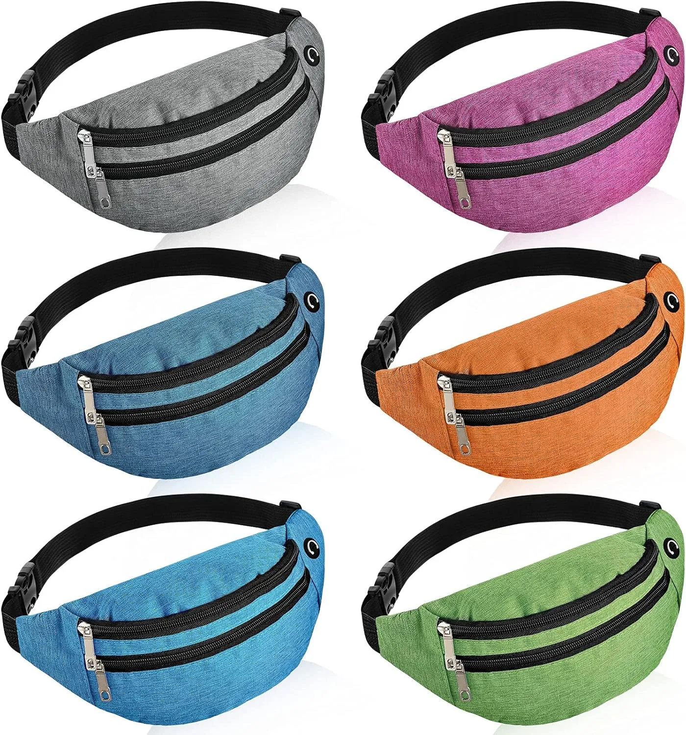 Frienda 6-Piece Crossbody Fanny Pack - Adjustable Sport Waist Pack with Headphone Jack for Men, Women & Kids - Travel, Workout, Running