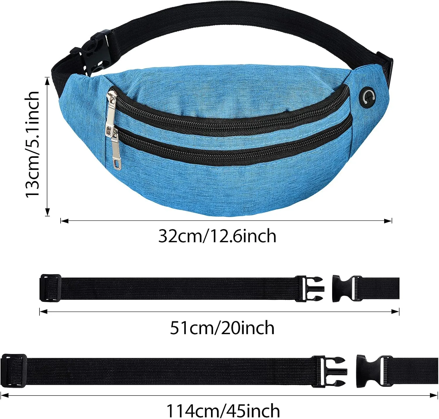 Frienda 6-Piece Crossbody Fanny Pack - Adjustable Sport Waist Pack with Headphone Jack for Men, Women & Kids - Travel, Workout, Running