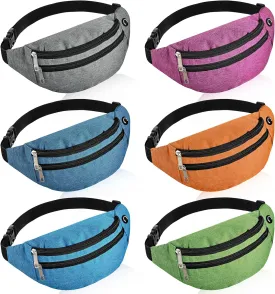 Frienda 6-Piece Crossbody Fanny Pack - Adjustable Sport Waist Pack with Headphone Jack for Men, Women & Kids - Travel, Workout, Running