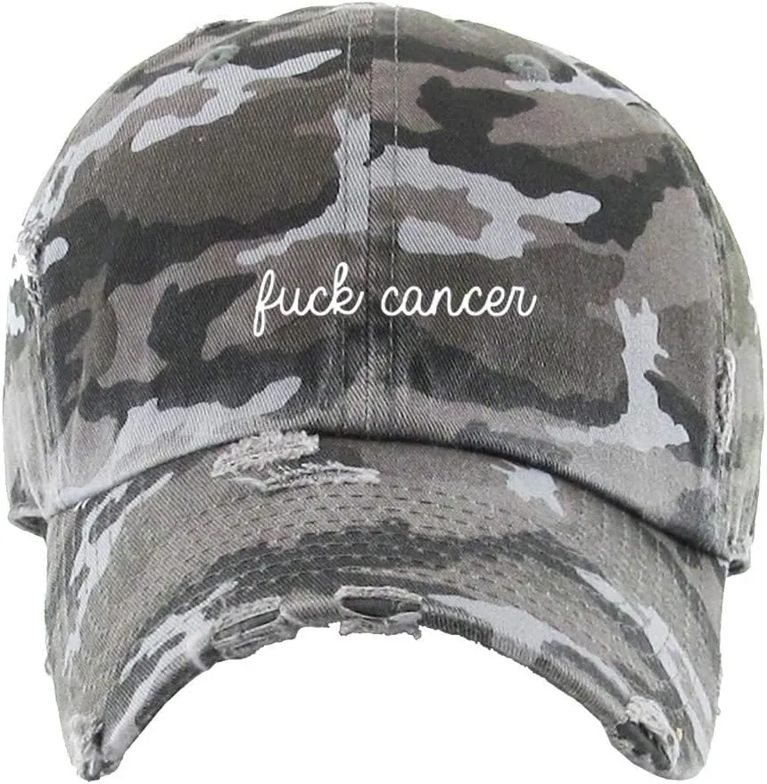 Fuck Cancer Vintage Baseball Cap Embroidered Cotton Adjustable Distressed Dad Hat