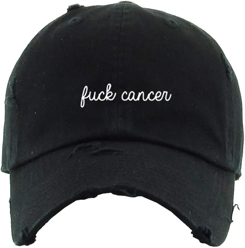 Fuck Cancer Vintage Baseball Cap Embroidered Cotton Adjustable Distressed Dad Hat