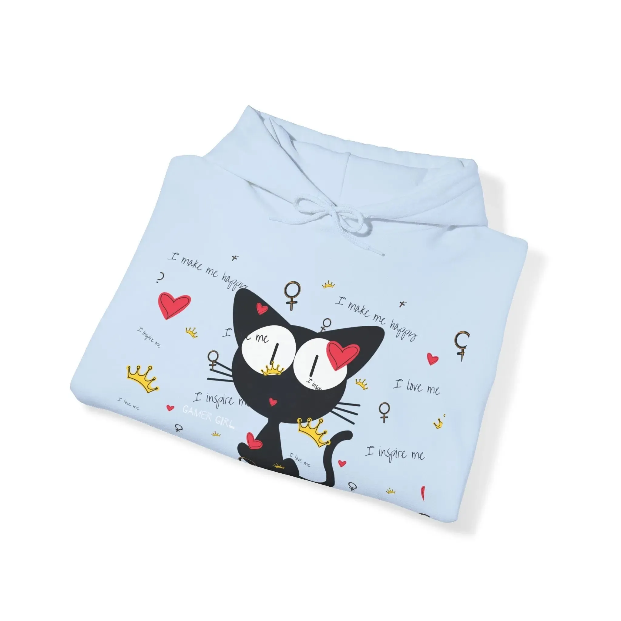 Gamer Girl Cat Happy Unisex Heavy Blend™ Hooded Sweatshirt