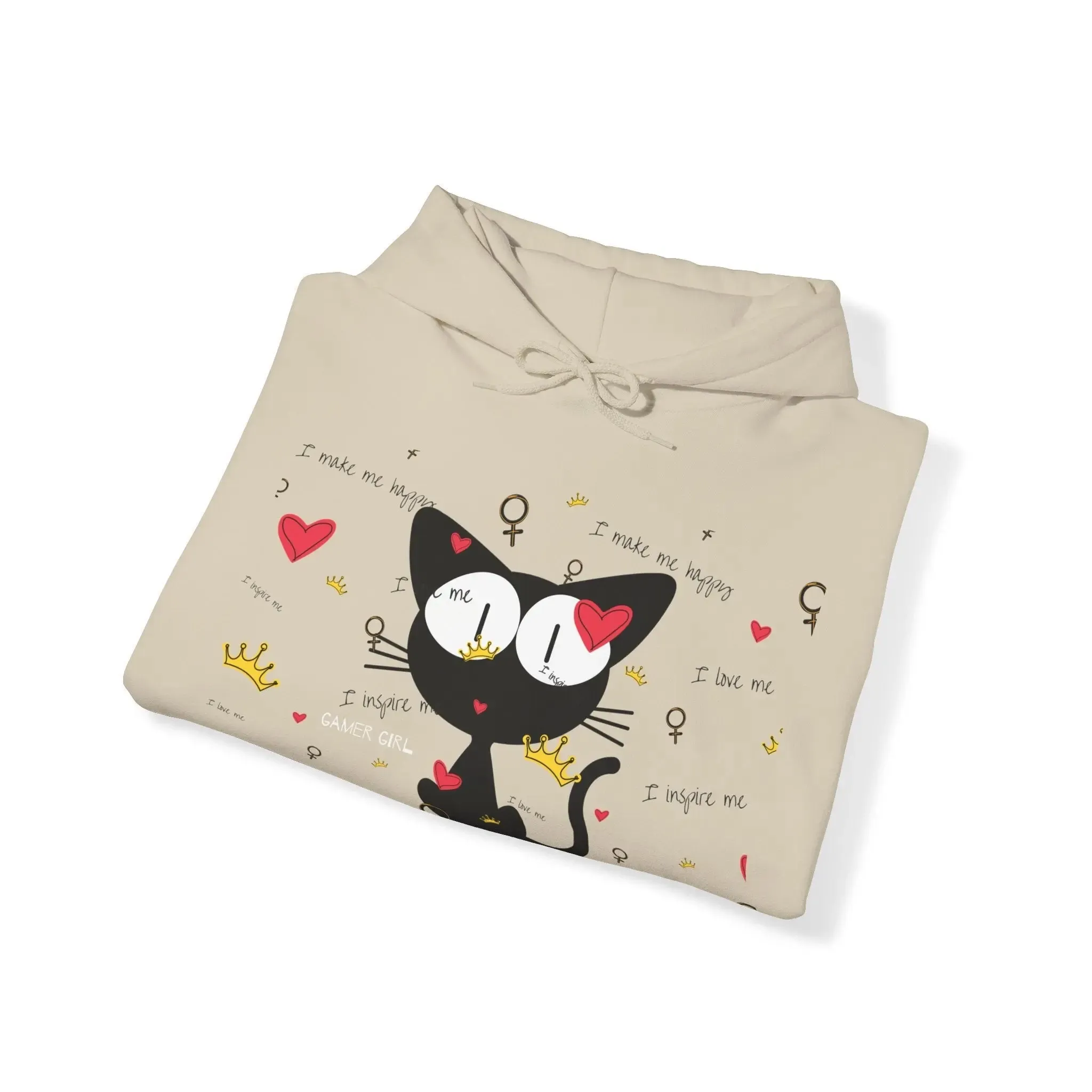 Gamer Girl Cat Happy Unisex Heavy Blend™ Hooded Sweatshirt
