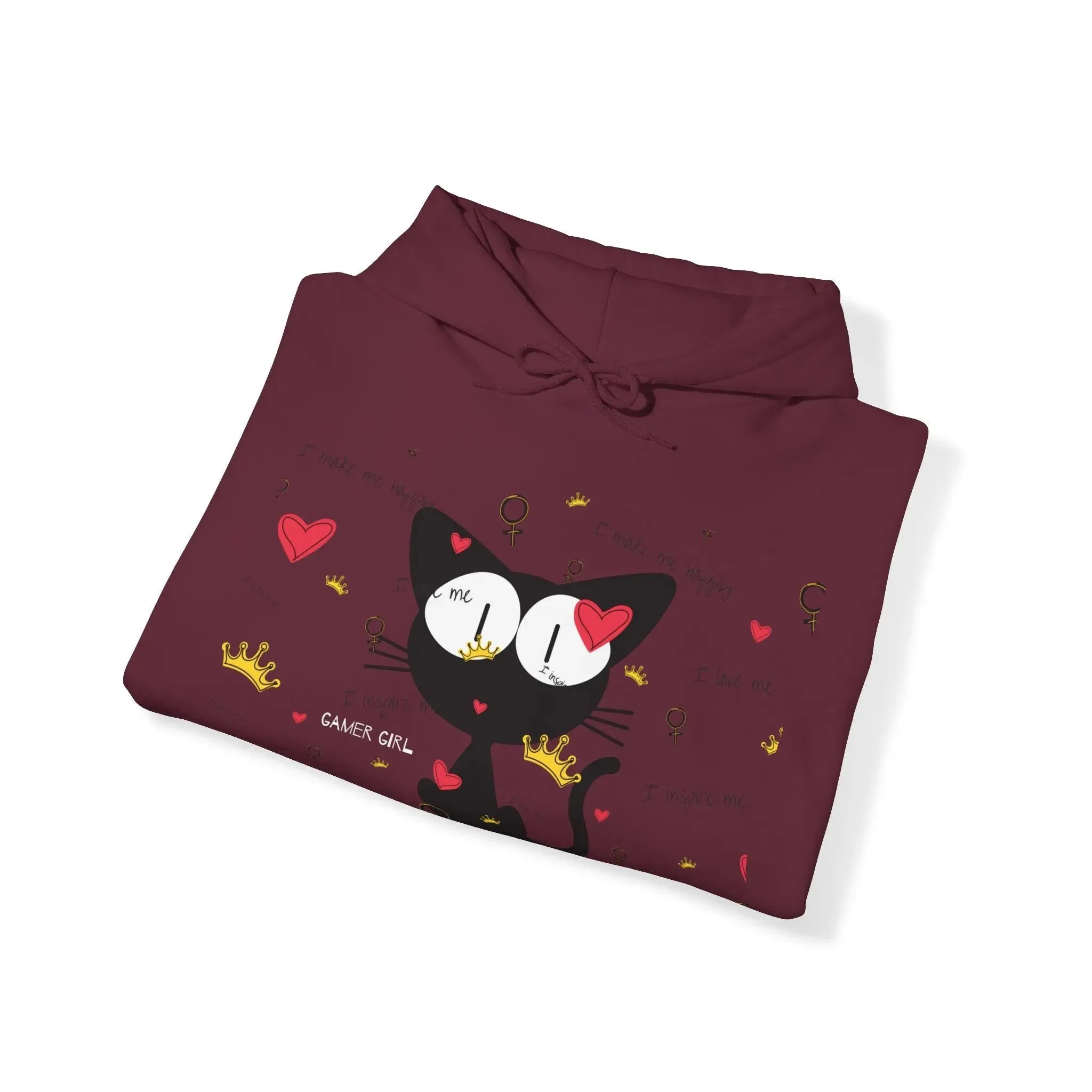 Gamer Girl Cat Happy Unisex Heavy Blend™ Hooded Sweatshirt