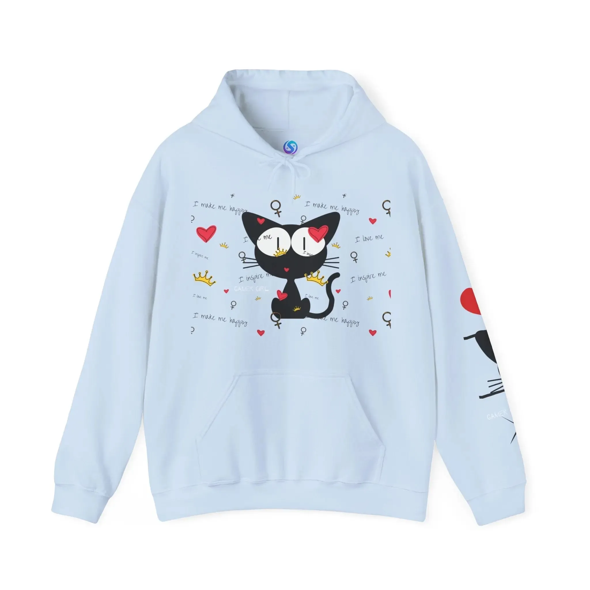Gamer Girl Cat Happy Unisex Heavy Blend™ Hooded Sweatshirt