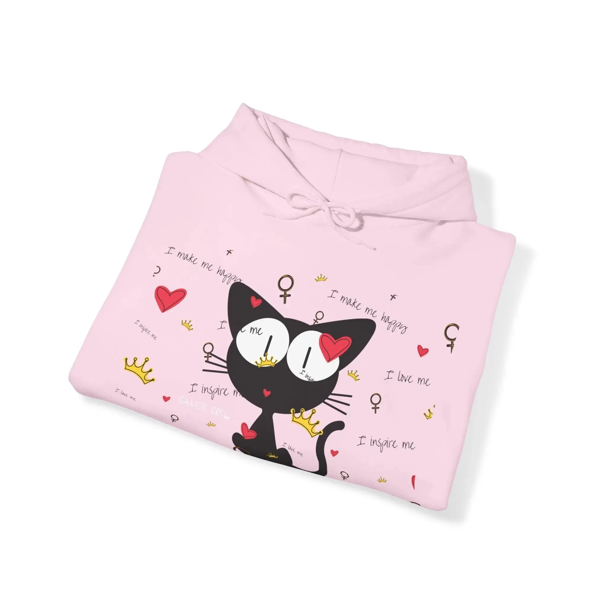 Gamer Girl Cat Happy Unisex Heavy Blend™ Hooded Sweatshirt