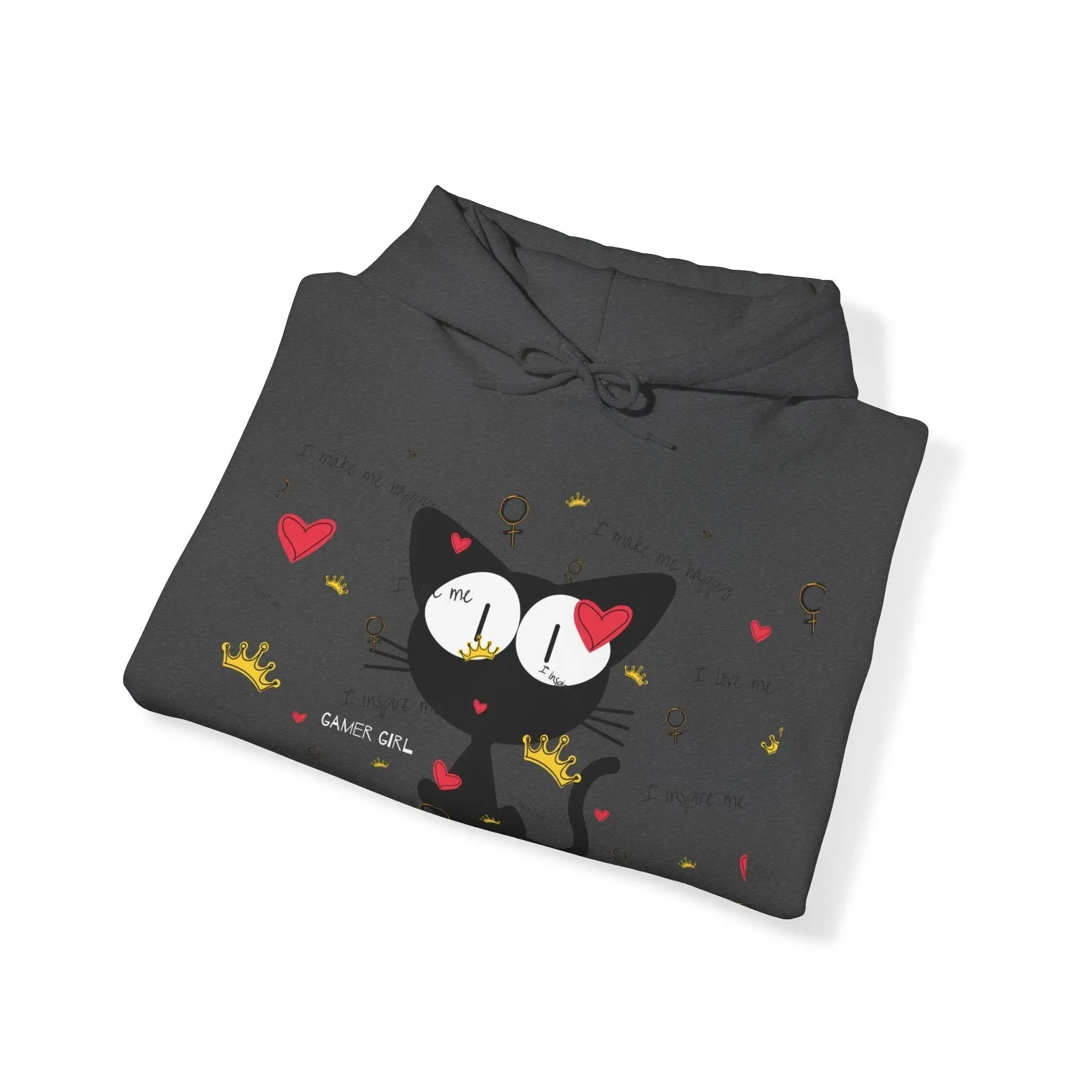 Gamer Girl Cat Happy Unisex Heavy Blend™ Hooded Sweatshirt