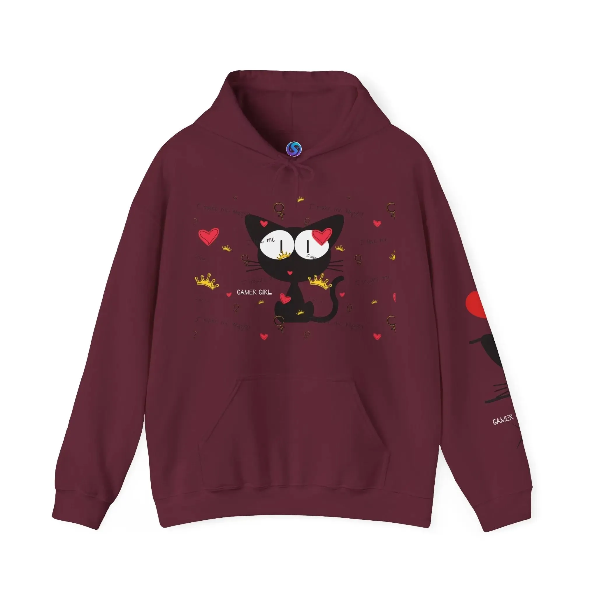 Gamer Girl Cat Happy Unisex Heavy Blend™ Hooded Sweatshirt
