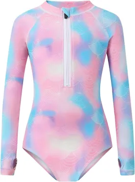 Girls Long Sleeve Rashguard Swimsuit UV Protection One-Piece Swimwear Bathing Suit