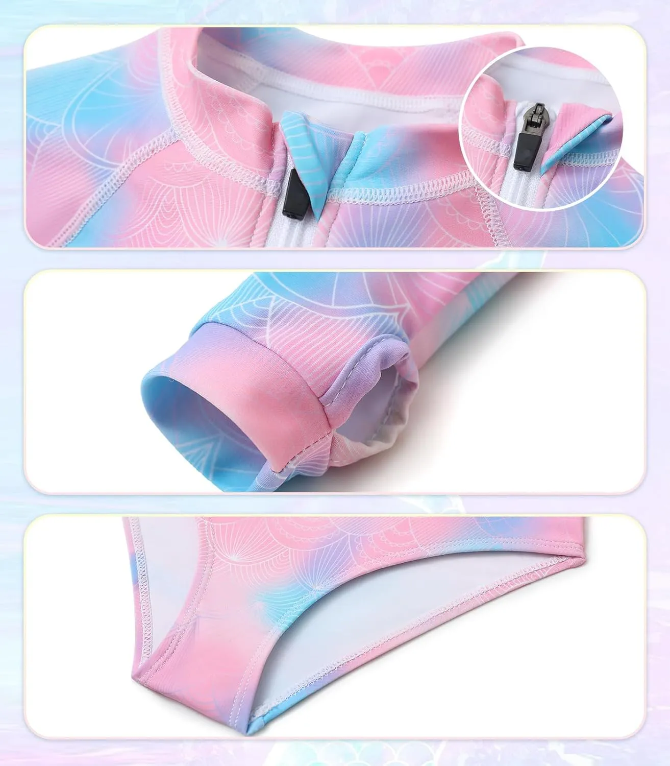 Girls Long Sleeve Rashguard Swimsuit UV Protection One-Piece Swimwear Bathing Suit