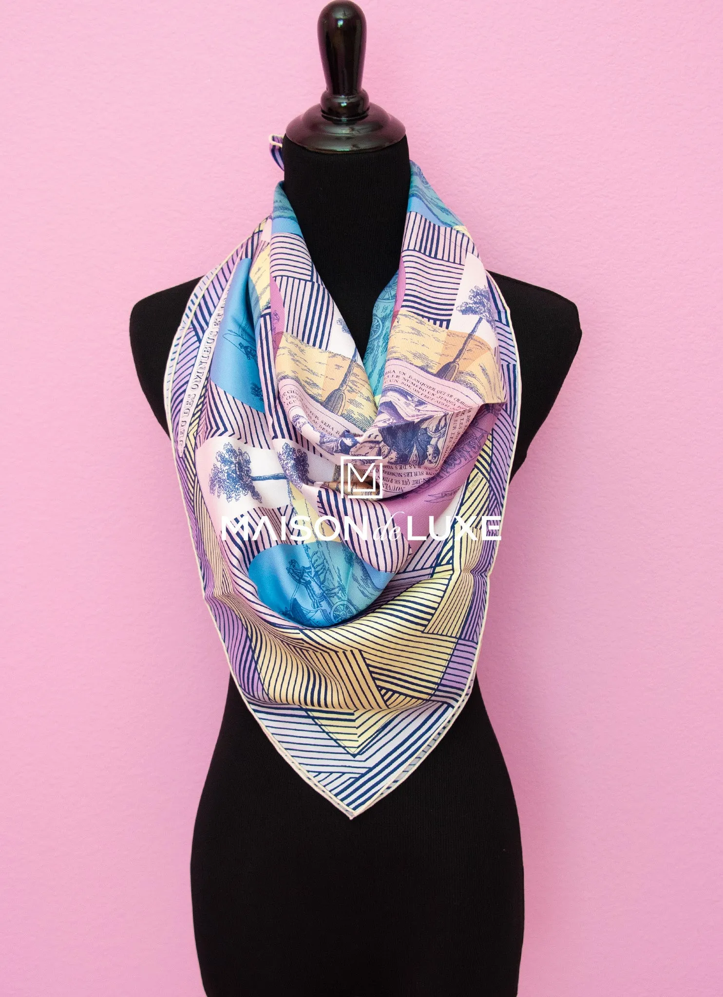 Hermes "Jeu des Omnibus Remix" Purple Twill Silk 90 cm Scarf